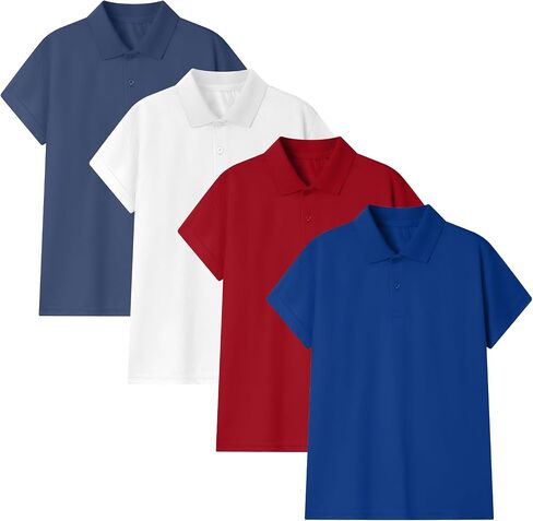 4 Pack Boys Polo Shirt Mesh Athletic Quick Dry Short Sleeve Golf Shirts School Uniform Kids Performance Active Tops in Kuwait