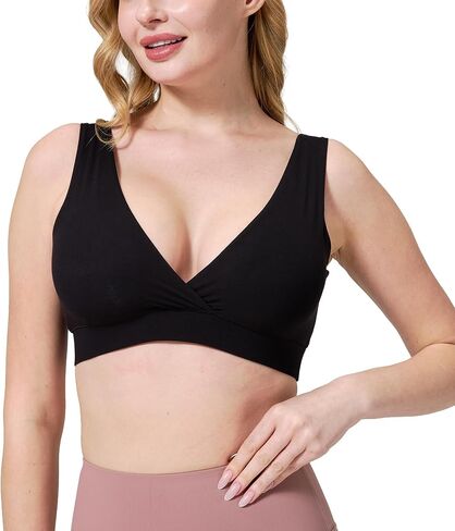 Buttery Soft Crossover Bamboo Viscose Nursing Sleep Bra | Wireless Maternity Bralette, Breastfeeding-Friendly, Postpartum, Racerback, Seamless Comfort, Pullover, Navy, Medium in Saudi Arabia