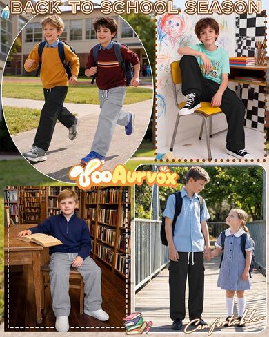 3 Pack Boys Cargo Sweatpants 6-16Y Wide Leg Pants with 4 Pockets Teen Drawstring Elastic Straight Trousers Loose in Kuwait