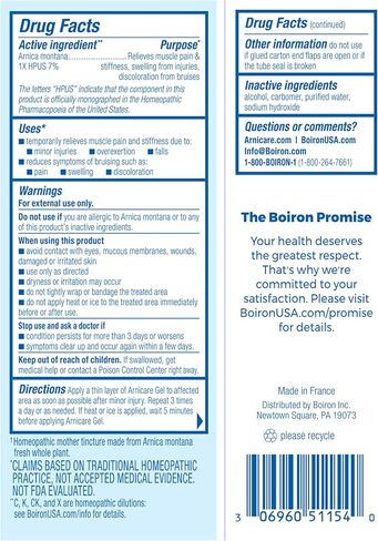 Boiron Arnicare Gel for Relief of Joint Pain, Muscle Pain, Muscle Soreness, and Swelling from Bruises or Injury - Non-greasy and Fragrance-Free - 1.5 oz in Kuwait