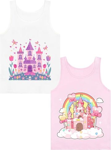 Girls' Tank Tops Undershirts Soft Cotton Tagless 2 Packs Cute Design for Kids 2T-3T 4T-5T 6-7 8-11 12-14 16 in Saudi Arabia