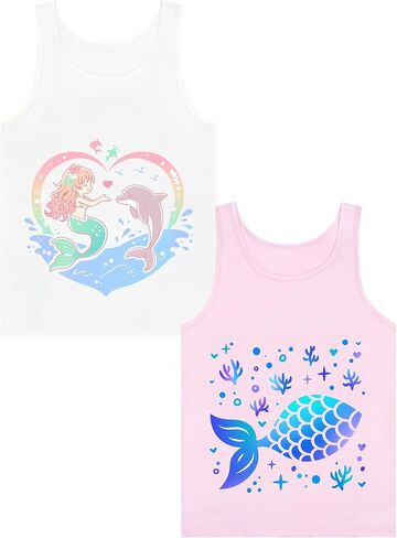 Girls' Tank Tops Undershirts Soft Cotton Tagless 2 Packs Cute Design for Kids 2T-3T 4T-5T 6-7 8-11 12-14 16 in Saudi Arabia