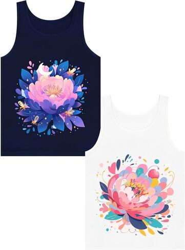 Girls' Tank Tops Undershirts Soft Cotton Tagless 2 Packs Cute Design for Kids 2T-3T 4T-5T 6-7 8-11 12-14 16 in Saudi Arabia