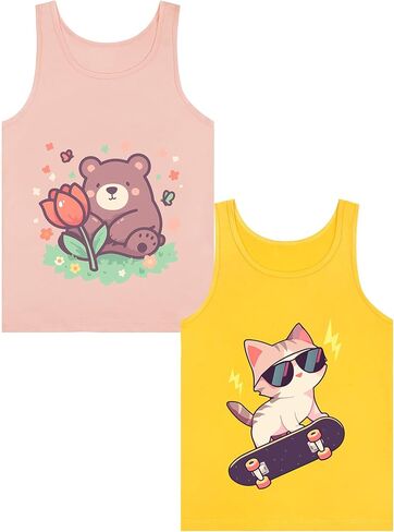 Girls' Tank Tops Undershirts Soft Cotton Tagless 2 Packs Cute Design for Kids 2T-3T 4T-5T 6-7 8-11 12-14 16 in Saudi Arabia