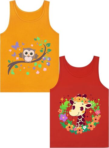 Girls' Tank Tops Undershirts Soft Cotton Tagless 2 Packs Cute Design for Kids 2T-3T 4T-5T 6-7 8-11 12-14 16 in Saudi Arabia