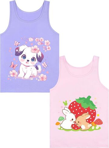 Girls' Tank Tops Undershirts Soft Cotton Tagless 2 Packs Cute Design for Kids 2T-3T 4T-5T 6-7 8-11 12-14 16 in Saudi Arabia