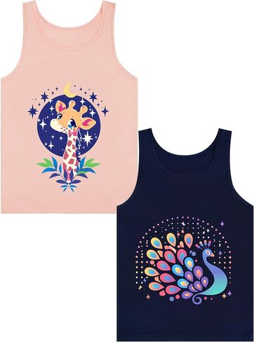 Girls' Tank Tops Undershirts Soft Cotton Tagless 2 Packs Cute Design for Kids 2T-3T 4T-5T 6-7 8-11 12-14 16 in Saudi Arabia