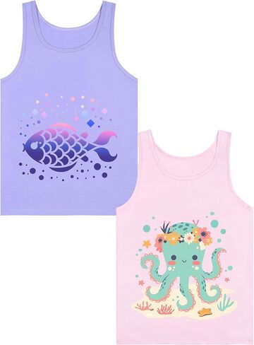 Girls' Tank Tops Undershirts Soft Cotton Tagless 2 Packs Cute Design for Kids 2T-3T 4T-5T 6-7 8-11 12-14 16 in Saudi Arabia