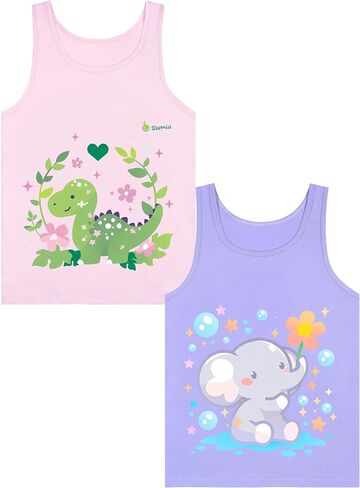 Girls' Tank Tops Undershirts Soft Cotton Tagless 2 Packs Cute Design for Kids 2T-3T 4T-5T 6-7 8-11 12-14 16 in Saudi Arabia