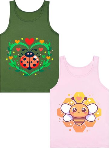 Girls' Tank Tops Undershirts Soft Cotton Tagless 2 Packs Cute Design for Kids 2T-3T 4T-5T 6-7 8-11 12-14 16 in Saudi Arabia