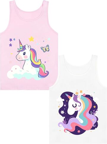 Girls' Tank Tops Undershirts Soft Cotton Tagless 2 Packs Cute Design for Kids 2T-3T 4T-5T 6-7 8-11 12-14 16 in Saudi Arabia
