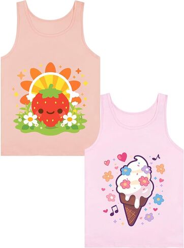 Girls' Tank Tops Undershirts Soft Cotton Tagless 2 Packs Cute Design for Kids 2T-3T 4T-5T 6-7 8-11 12-14 16 in Saudi Arabia