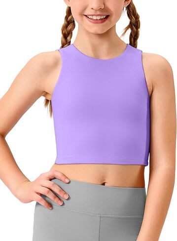 Girls Athletic Tank Tops Kids Dance Workout Shirts Non-See-Through Sleeveless Tops for Teens 5-14Years in Saudi Arabia