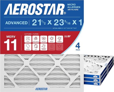 Aerostar - 20x20x1 MERV 11 4-Pack Allergen & Pet Dander 20x20x1 MERV 11 Pleated Air Filter, Made in The USA, (Actual Size: 19 3/4"x19 3/4"x3/4"), 4-Pack in Saudi Arabia