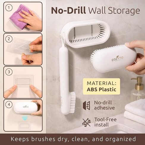 Sova Duo-Pro by COZYTO – Dual Brush Cleaning Set with Wall Holder | Soft Silicone Bristles for Laundry, Shoes & Tight Spaces | No-Drill Mounted Storage for Modern Homes in Saudi Arabia