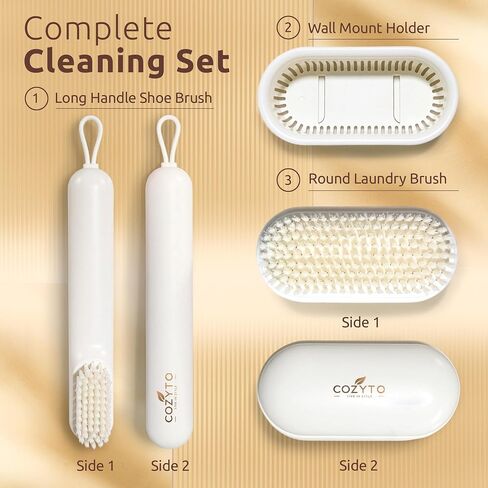 Sova Duo-Pro by COZYTO – Dual Brush Cleaning Set with Wall Holder | Soft Silicone Bristles for Laundry, Shoes & Tight Spaces | No-Drill Mounted Storage for Modern Homes in Saudi Arabia