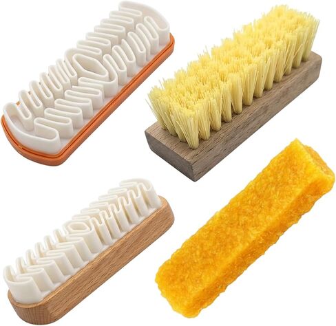 4-Piece Set Suede Brush and Suede Eraser, Premium Shoe Care Tools with Beechwood Handles, Effective Stain Removal for Shoes Boots and Accessories, Complete Cleaning Kit for Urban Professionals in Saudi Arabia