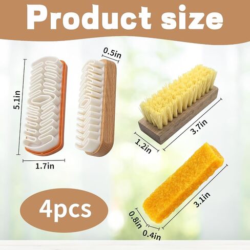 4-Piece Set Suede Brush and Suede Eraser, Premium Shoe Care Tools with Beechwood Handles, Effective Stain Removal for Shoes Boots and Accessories, Complete Cleaning Kit for Urban Professionals in Saudi Arabia