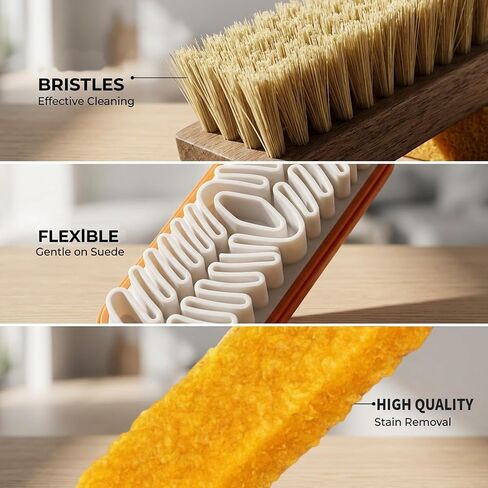 4-Piece Set Suede Brush and Suede Eraser, Premium Shoe Care Tools with Beechwood Handles, Effective Stain Removal for Shoes Boots and Accessories, Complete Cleaning Kit for Urban Professionals in Saudi Arabia
