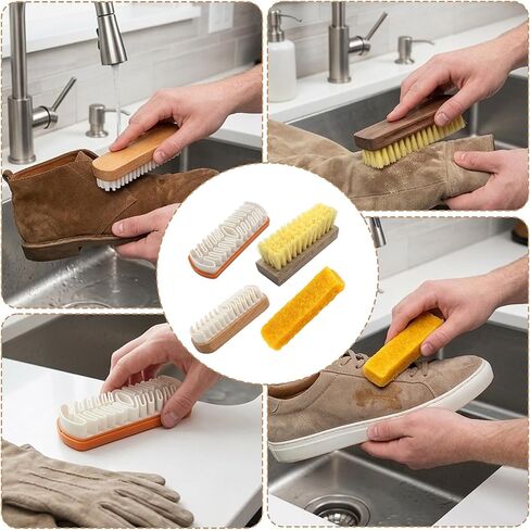 4-Piece Set Suede Brush and Suede Eraser, Premium Shoe Care Tools with Beechwood Handles, Effective Stain Removal for Shoes Boots and Accessories, Complete Cleaning Kit for Urban Professionals in Saudi Arabia