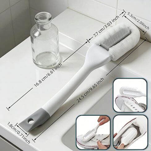 Professional Shoe Cleaning Brush Long Handle - Dual-Action Soft Bristle Shoe Scrubber for Sneakers, Leather, White Shoes | U-Shaped Head & Pointed Tip | Hanging Hole Design (White) in Saudi Arabia