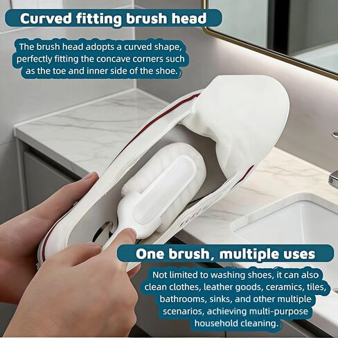 Professional Shoe Cleaning Brush Long Handle - Dual-Action Soft Bristle Shoe Scrubber for Sneakers, Leather, White Shoes | U-Shaped Head & Pointed Tip | Hanging Hole Design (White) in Saudi Arabia