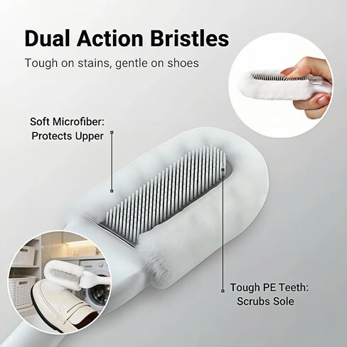 Professional Shoe Cleaning Brush Long Handle - Dual-Action Soft Bristle Shoe Scrubber for Sneakers, Leather, White Shoes | U-Shaped Head & Pointed Tip | Hanging Hole Design (White) in Saudi Arabia