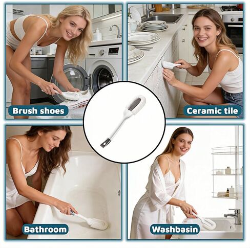 Professional Shoe Cleaning Brush Long Handle - Dual-Action Soft Bristle Shoe Scrubber for Sneakers, Leather, White Shoes | U-Shaped Head & Pointed Tip | Hanging Hole Design (White) in Saudi Arabia