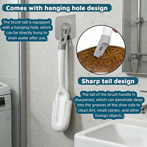 Professional Shoe Cleaning Brush Long Handle - Dual-Action Soft Bristle Shoe Scrubber for Sneakers, Leather, White Shoes | U-Shaped Head & Pointed Tip | Hanging Hole Design (White) in Saudi Arabia