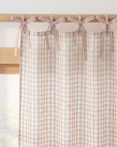 NICETOWN Cream Yellow Window Curtains for Bedroom, Tie Top Striped Print Thick Linen Light Filtering Window Treatments DIY Crafted Privacy for Kids Room, W52 x L84, 2 Panels in Kuwait