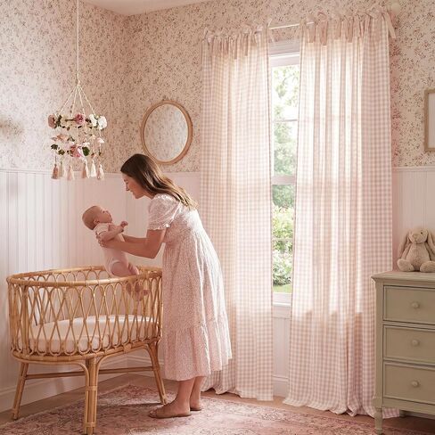 NICETOWN Cream Yellow Window Curtains for Bedroom, Tie Top Striped Print Thick Linen Light Filtering Window Treatments DIY Crafted Privacy for Kids Room, W52 x L84, 2 Panels in Kuwait