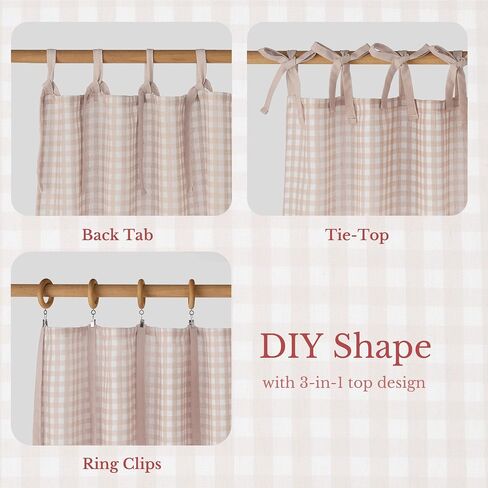 NICETOWN Cream Yellow Window Curtains for Bedroom, Tie Top Striped Print Thick Linen Light Filtering Window Treatments DIY Crafted Privacy for Kids Room, W52 x L84, 2 Panels in Kuwait