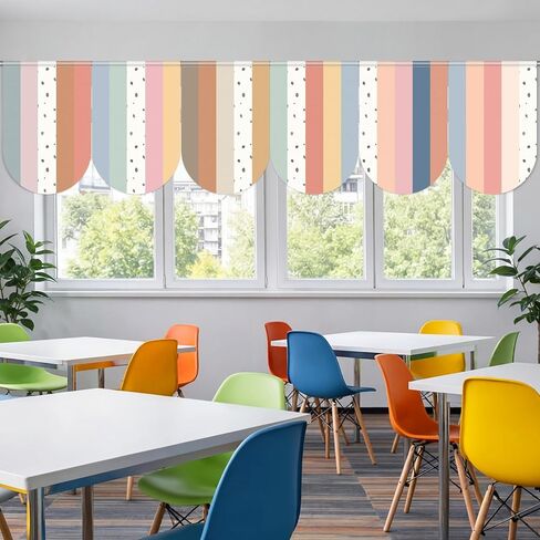 Breling 6 Pcs School Classroom Curtains Boho Back to Classroom Striped Polka Dot Pattern for Kindergarten Daycare Primary Bedroom Playroom Room Decor in Saudi Arabia