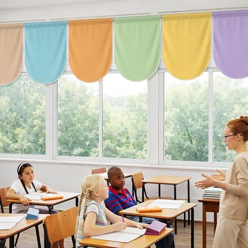 8 Pcs School Classroom Curtains Colorful Back to School Curtains Growth Mindset Window Cover for Primary Kindergarten Daycare Playroom Bedroom Decor 21.6'' x 17.3'' (Pastel) in Saudi Arabia