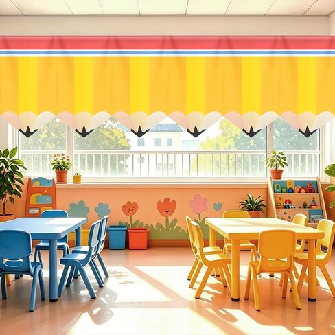 6 Pcs Pencil Design Classroom Curtains,Back to School Window Valances,Cartoon Colorful Window Decor for Shelves,Kindergarten,Daycare,Primary School,Bedroom and Playroom in Saudi Arabia