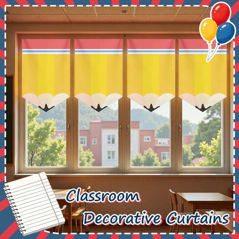 6 Pcs Pencil Design Classroom Curtains,Back to School Window Valances,Cartoon Colorful Window Decor for Shelves,Kindergarten,Daycare,Primary School,Bedroom and Playroom in Saudi Arabia