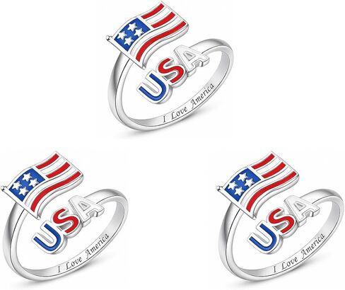 250th Anniversary Patriotic Ring For Women Men, 4th Of July Independence Day Red White Blue Enamel Usa Flag Adjustable Open Ring Memorial Day Jewelry Gift in Saudi Arabia