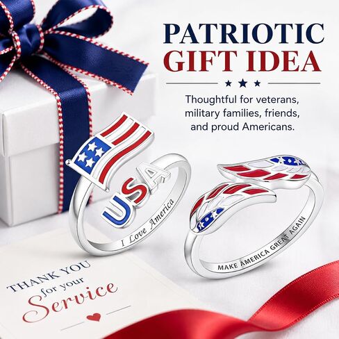 250th Anniversary Patriotic Ring For Women Men, 4th Of July Independence Day Red White Blue Enamel Usa Flag Adjustable Open Ring Memorial Day Jewelry Gift in Saudi Arabia