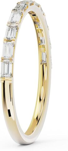 INDRI 10K Solid Gold Wedding Band Minimalist Half Eternity Moissanite Ring Stackable Baguette 0.32 CTTW Anniversary Band Women Real Gold Jewelry (D-E Color VVS Quality) - Yellow Gold (5) in Saudi Arabia
