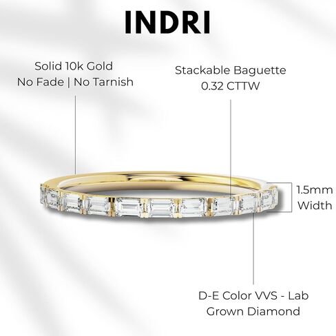 INDRI 10K Solid Gold Wedding Band Minimalist Half Eternity Moissanite Ring Stackable Baguette 0.32 CTTW Anniversary Band Women Real Gold Jewelry (D-E Color VVS Quality) - Yellow Gold (5) in Saudi Arabia