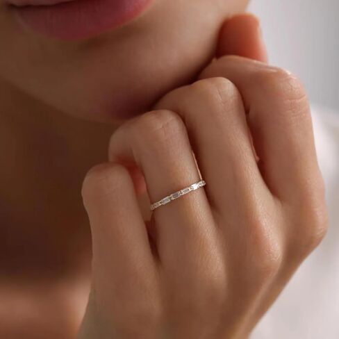 INDRI 10K Solid Gold Wedding Band Minimalist Half Eternity Moissanite Ring Stackable Baguette 0.32 CTTW Anniversary Band Women Real Gold Jewelry (D-E Color VVS Quality) - Yellow Gold (5) in Saudi Arabia