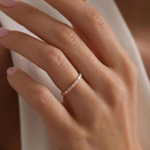 INDRI 10K Solid Gold Wedding Band Minimalist Half Eternity Moissanite Ring Stackable Baguette 0.32 CTTW Anniversary Band Women Real Gold Jewelry (D-E Color VVS Quality) - Yellow Gold (5) in Saudi Arabia