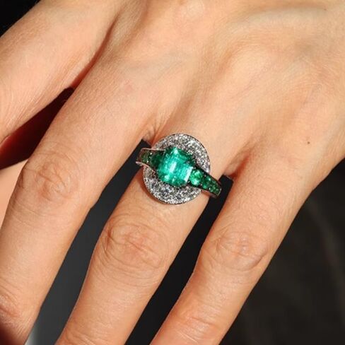 Luxury Square Green Synthetic Gemstone Rings for Women Two Tone Geometric Rings Banquet Party Rings Jewelry in Kuwait