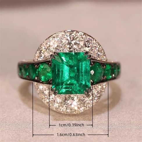 Luxury Square Green Synthetic Gemstone Rings for Women Two Tone Geometric Rings Banquet Party Rings Jewelry in Kuwait