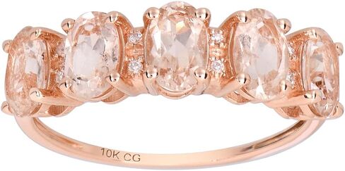 10k Rose Solid Gold 5-Stone Natural Oval Morganite and Diamond Anniversay Band Birthstone Gemstone Ring in Saudi Arabia