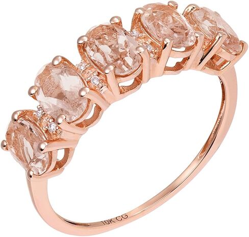 10k Rose Solid Gold 5-Stone Natural Oval Morganite and Diamond Anniversay Band Birthstone Gemstone Ring in Saudi Arabia
