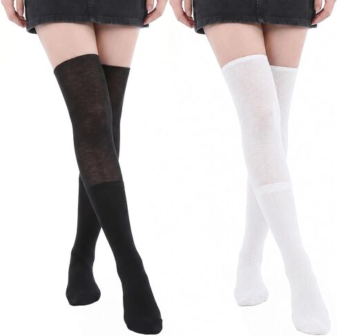 2 Pairs Stretchy Thigh High Socks for Women, Comfort Over the Knee Socks, Extra Long Thigh High Sock Warm for Daily Wear, Cosplay, High-Boot in Kuwait