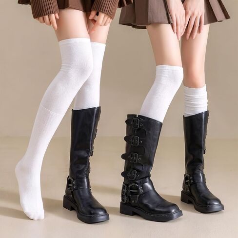 2 Pairs Stretchy Thigh High Socks for Women, Comfort Over the Knee Socks, Extra Long Thigh High Sock Warm for Daily Wear, Cosplay, High-Boot in Kuwait