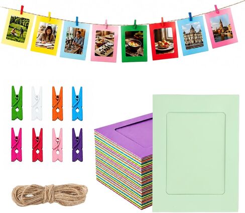 48PCS Paper Picture Frames, 4x6 Inch Black Paper Photo Frames with Clip and String, DIY Photo Holder Photo Hanging Display Banner for Home, Classroom, Office, Wedding, Graduation and Wall Decor, Black in Saudi Arabia