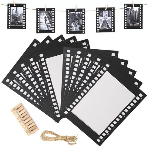 4''×6'' Paper Picture Frames,Wall Mount Display Pictures Vintage Cinematic Film Photo Frame,10Pcs Hanging Photo Holders Set with String & Clips for DIY Idol Postcard,Home Decor,Gifts (Black) in Kuwait